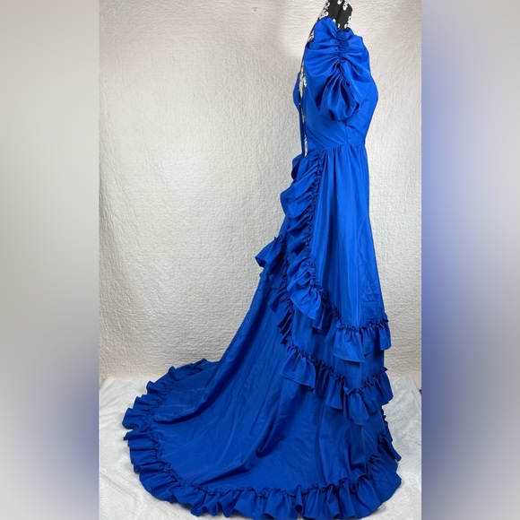 🔥Vintage ILGWU 1980s Blue Gown Ruffled Tiered Mermaid Dress Women Size 4 - Picture 5 of 17